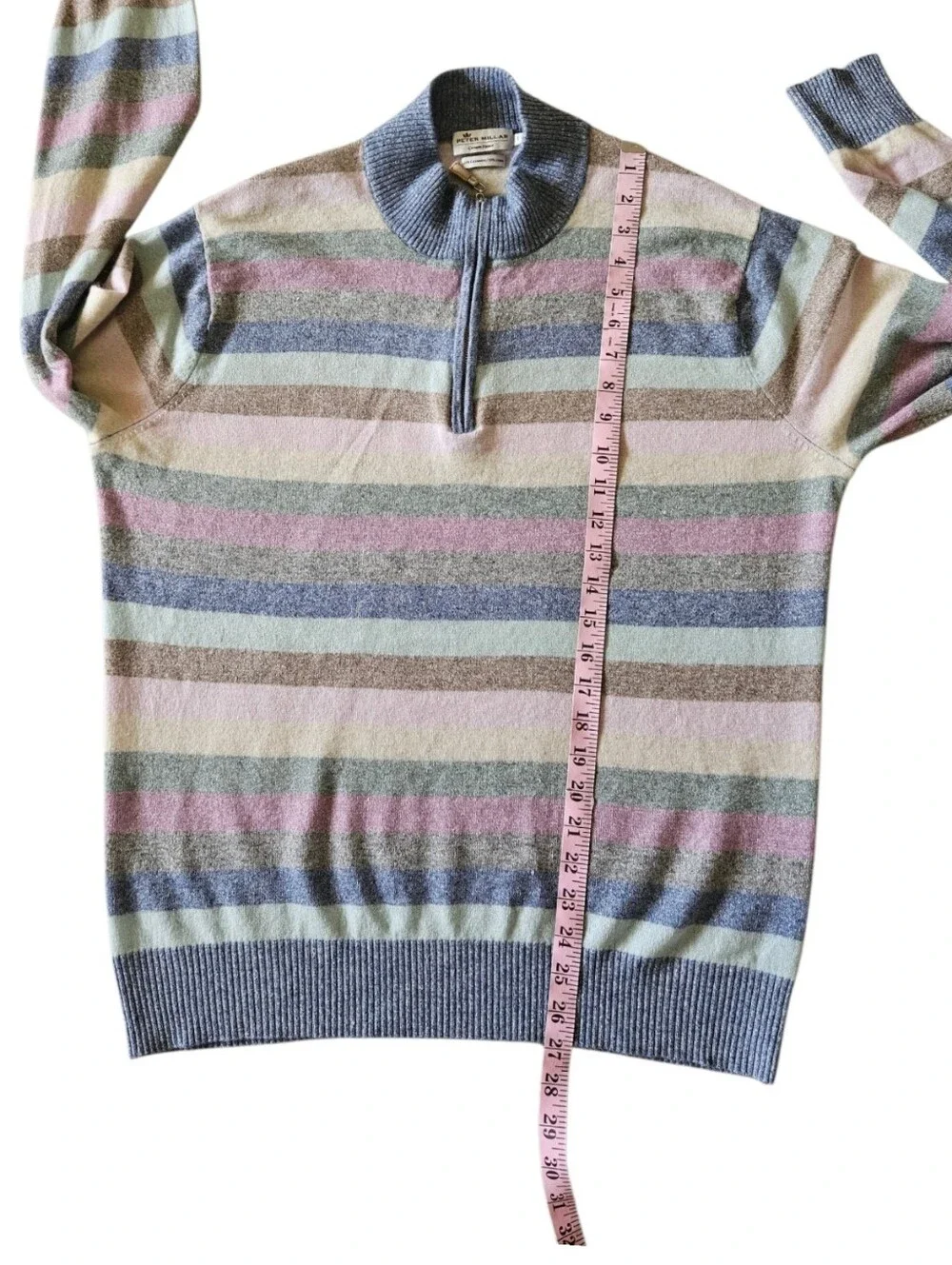 Peter Millar Cashmere Linen Crown Fleece 1/4 Zip Pullover Men's Large Stripes
